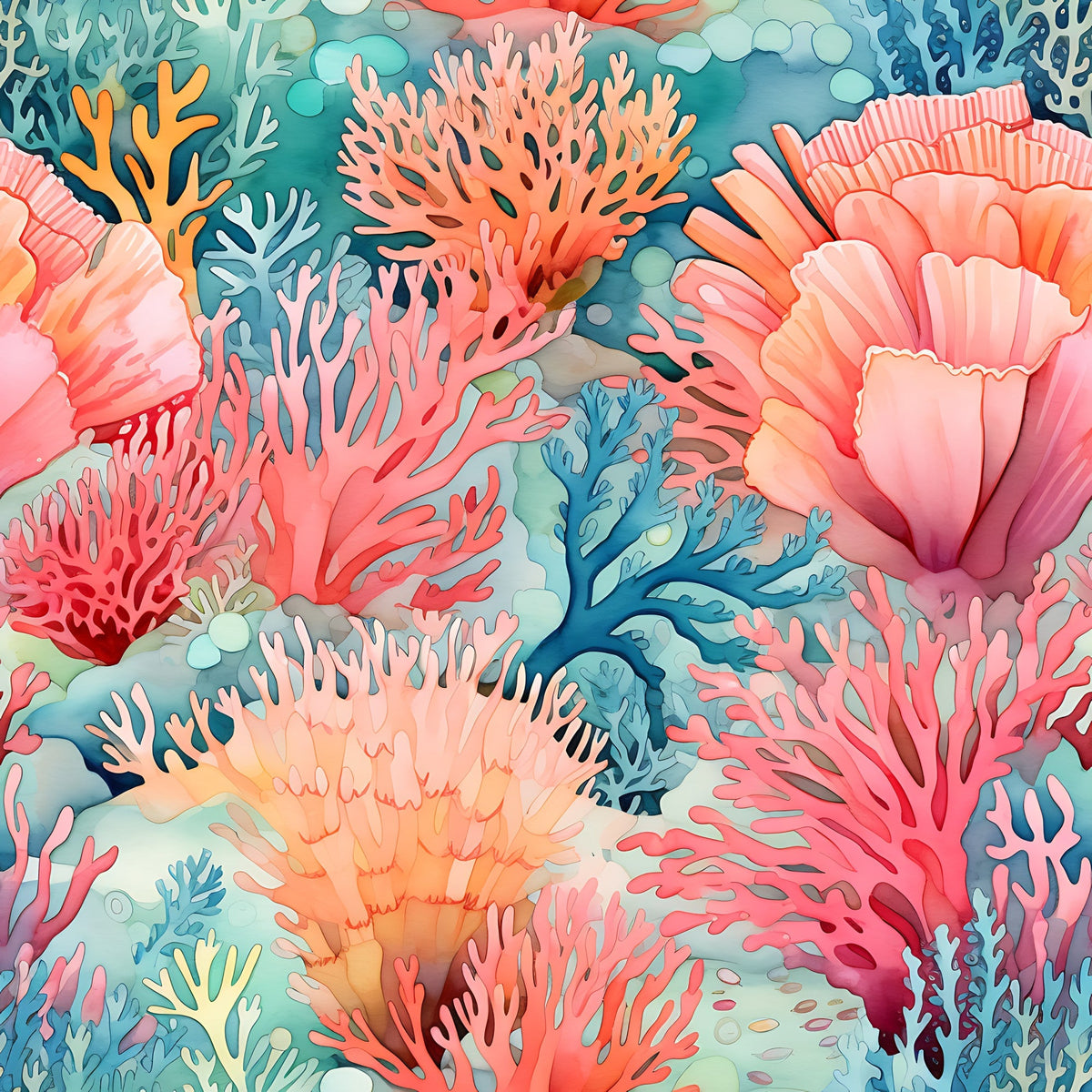 Watercolor Reef Pattern 1 Minky Fabric