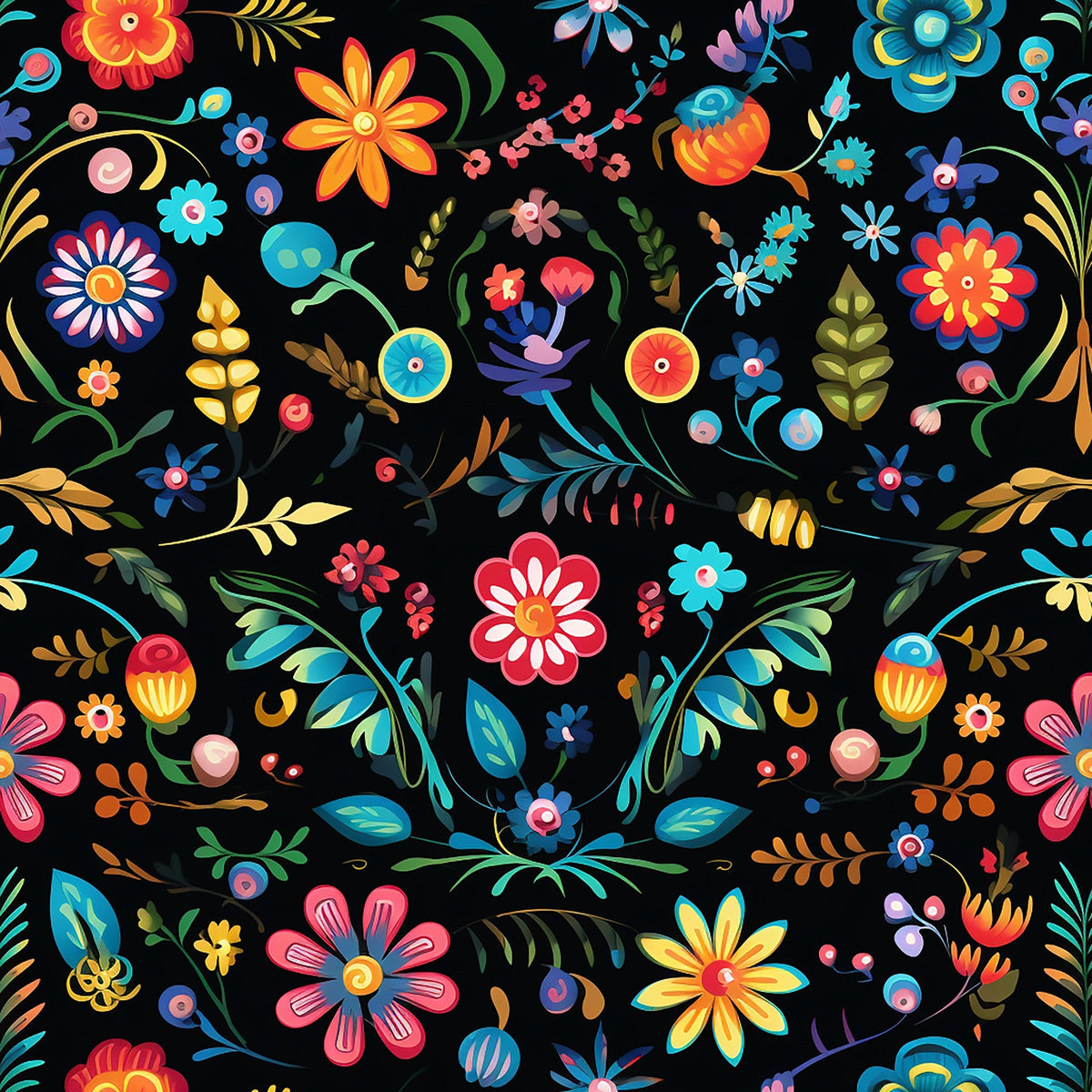 Midnight Otomi Garden Pattern 10 Minky Fabric