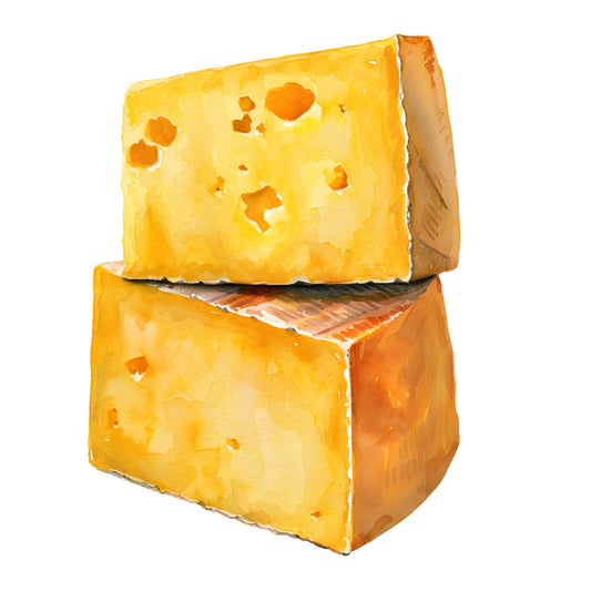 golden yellow, butter yellow, cheese yellow, orange, burnt orange, holes, texture, textured, food, cheese, cheddar, dairy, kitchen, culinary, whimsical, playful, fun, novelty, humorous, realistic, food themed, farmhouse, rustic, country, block design, stacked, dimensional, 3d effect, summer, warm tones