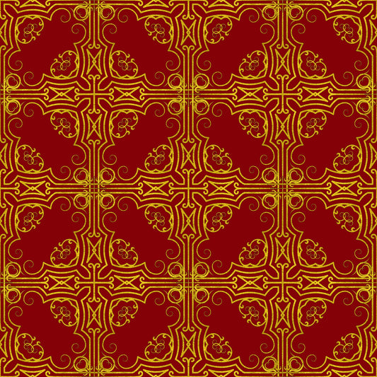 Red Gold Christmas Pattern 1 Quilting Cotton Fabric