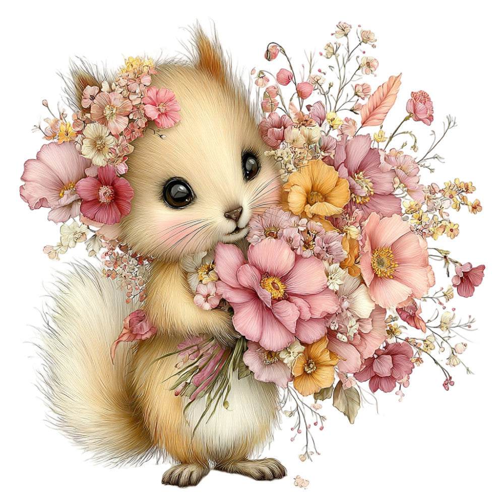 cute animal, fluffy kitten, white cat, cream colored, dusty rose, blush pink, coral orange, golden yellow, pale peach, soft pastels, floral, flowers, cosmos, daisies, baby animals, whimsical, sweet, adorable, spring, nature, botanical, delicate, feminine, children's, baby quilt, nursery, illustration style, watercolor, vintage inspired, charming