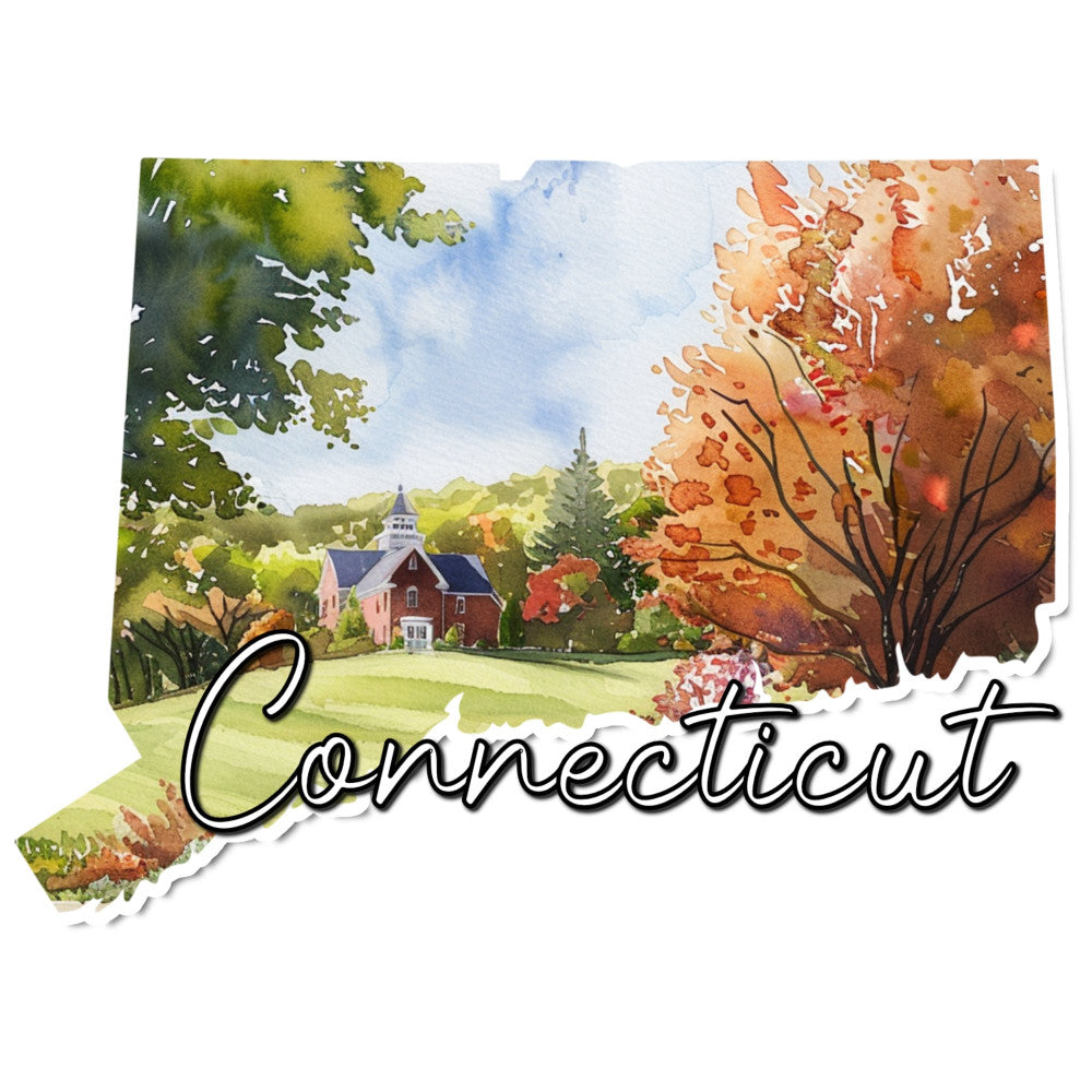 connecticut, state fabric, autumn landscape, fall foliage, seasonal, church, countryside, rural, scenic, watercolor, orange, burnt orange, golden yellow, sage green, cream, sky blue, forest green, rustic, traditional, nostalgic, americana, new england, architectural, harvest, autumn colors, leaf motifs, tree branches, pastoral, vintage americana, farmhouse style