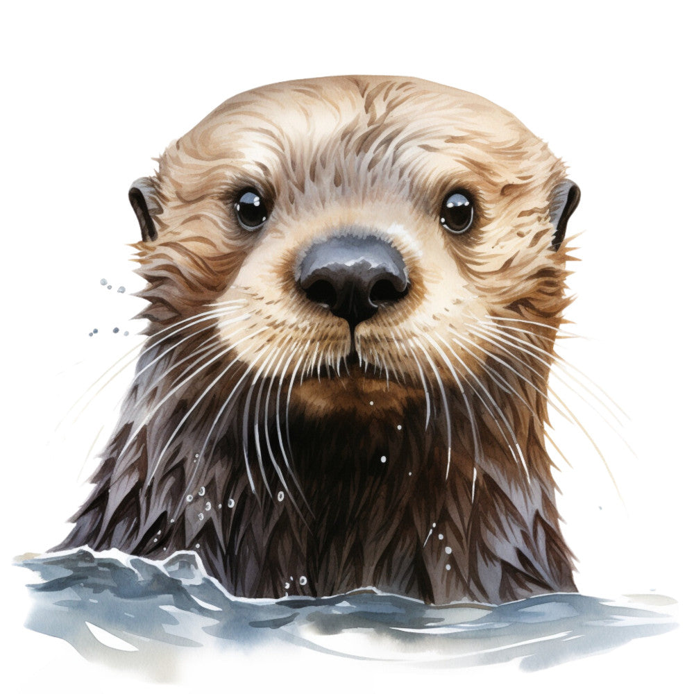 otter, animal, wildlife, water, aquatic, nature, woodland, forest, cute, whimsical, playful, realistic, detailed illustration, cream, tan, beige, brown, charcoal gray, blue-gray, portrait, head shot, children's, kids, nursery, wall art, home decor, modern, contemporary, mammal, river otter
