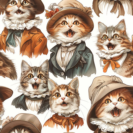 Victorian Cats Pattern 6 Quilting Cotton Fabric