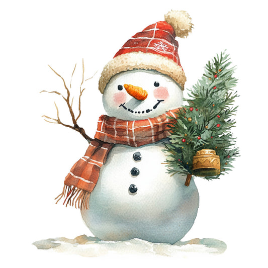 Watercolor Christmas Snowman Fabric Panel 6