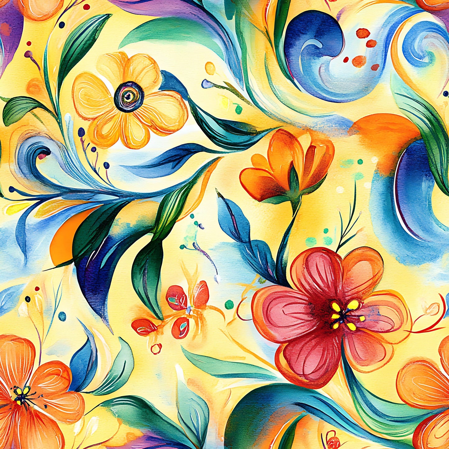 Vibrant Abstract Floral Art Pattern 3 Quilting Cotton Fabric