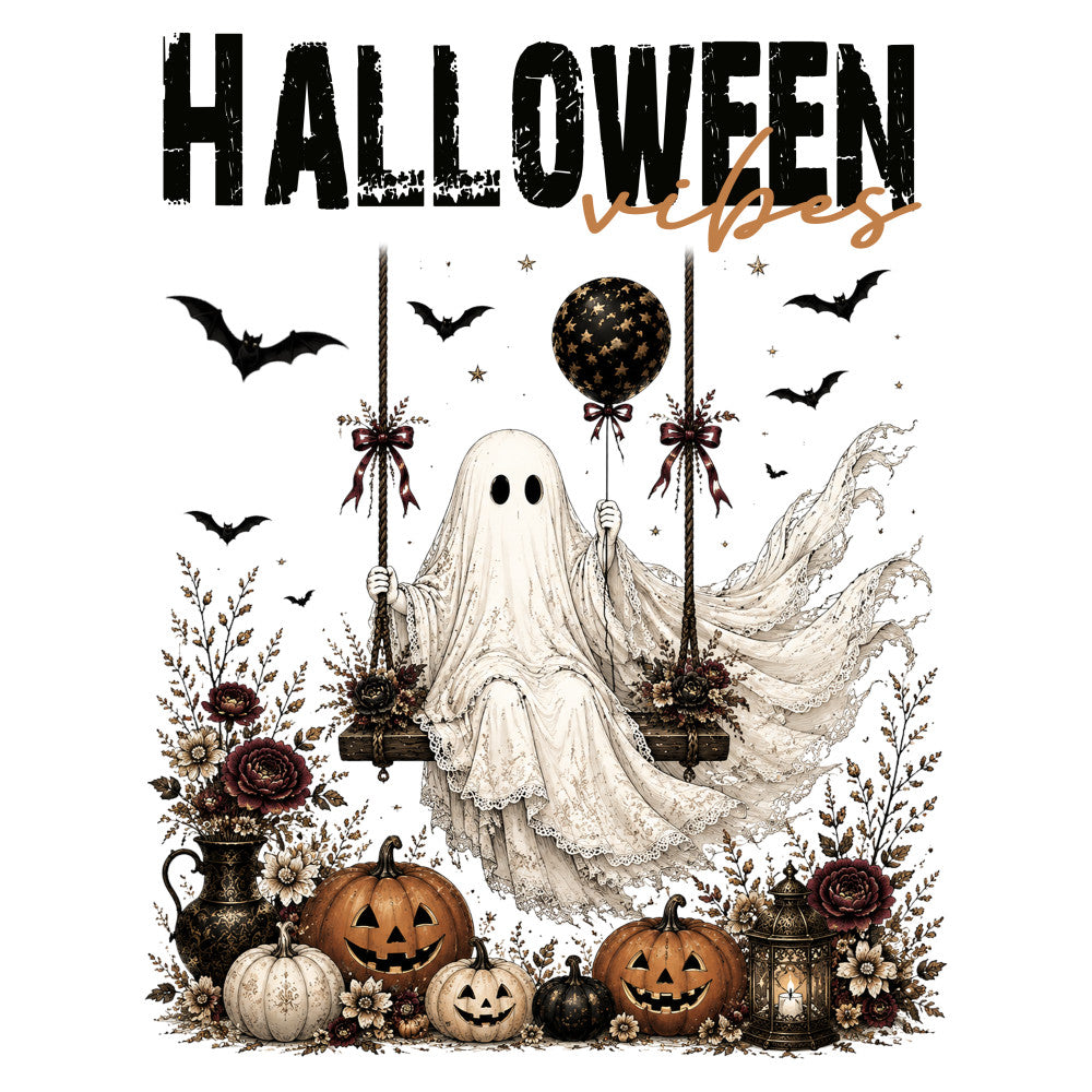 halloween, vibes, ghost, pumpkin, jack-o-lantern, bats, black, cream, white, dusty rose, burnt orange, gold, autumn, fall, spooky, haunted, gothic, elegant, whimsical, vintage, dark florals, roses, dried flowers, lantern, balloon, stars, festive, seasonal, trick-or-treat, costume