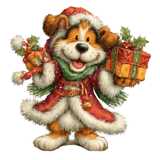 christmas, holiday, festive, dog, corgi, cute animals, whimsical, red, cream, white, orange, golden brown, forest green, holly, berries, gifts, presents, santa hat, winter, seasonal, cheerful, playful, children's, kids, traditional, decoration, panel print, character fabric, illustrated