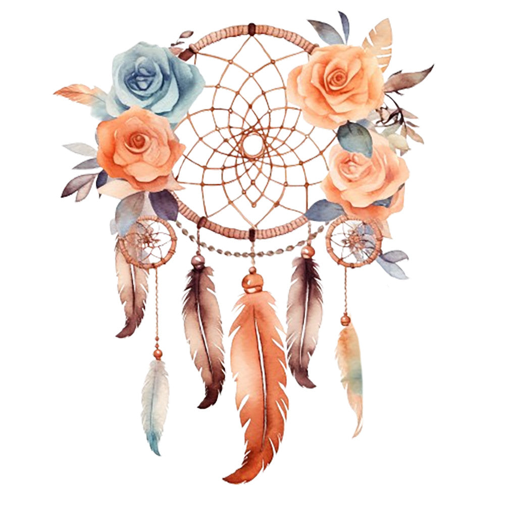 Watercolor Dream Catcher Fabric Panel 11 featuring hand-painted floral and feather details on premium quilting cotton.