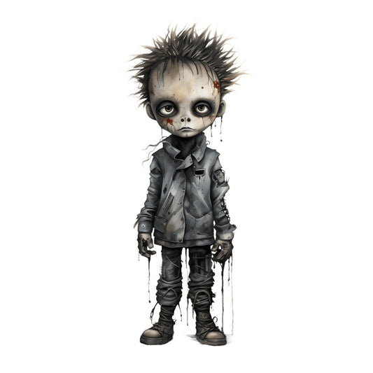 goth, gothic, dark, moody, monochrome, grayscale, charcoal gray, black, punk rock, alternative, edgy, spiky hair, character design, illustration, fantasy, steampunk, industrial, dystopian, rebellious, dramatic, expressive, emotional, contemporary, artistic, portrait, fashion, clothing, attitude, grunge, dark aesthetic