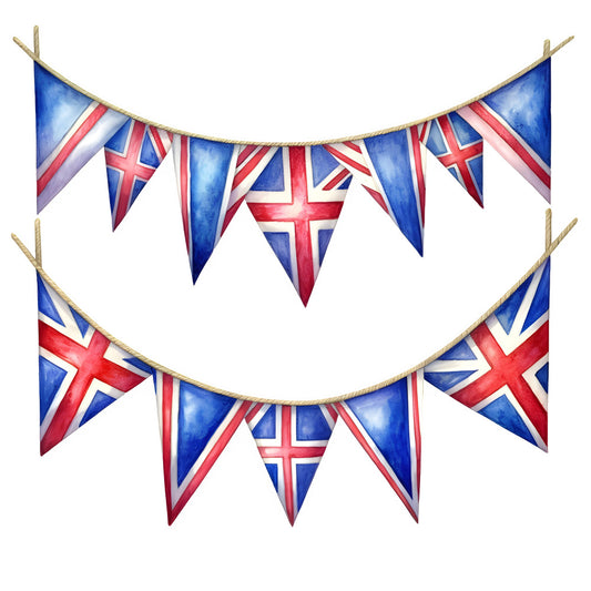 british flag, union jack, red white and blue, patriotic, bunting, banner, geometric, cross pattern, traditional, vintage, british, uk themed, celebration, festive, jubilee, patriotic bunting, pennant flags, garland, decorative, navy blue, cream white, bright red, england, britain, royal, classic, heritage, timeless
