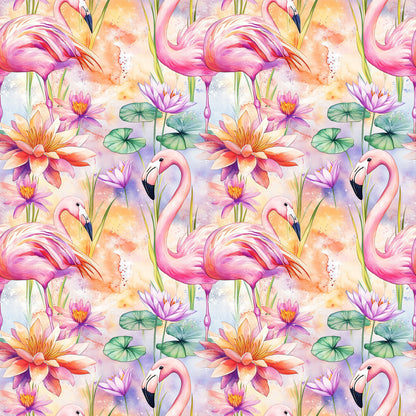 Tropical Flamingo Water Lilies Pattern 1 Quilting Cotton Fabric