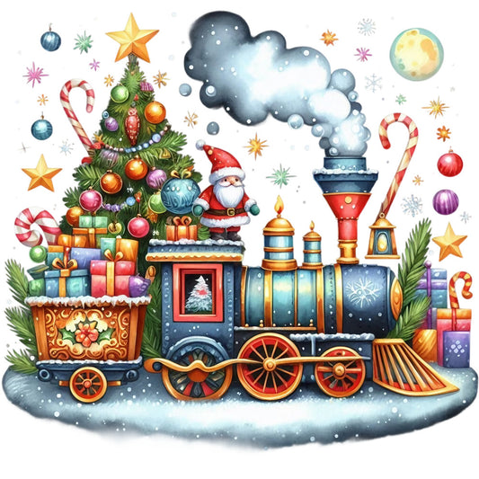 Christmas Spirit Trains Fabric Panel 2