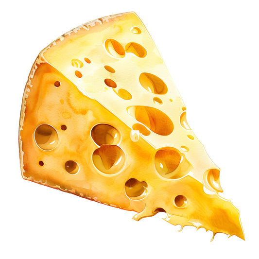 cheese, golden yellow, cream, butter yellow, food, swiss cheese, holes, kitchen, whimsical, playful, children, kids, novelty, cute, funny, humorous, bold, bright, cheerful, fun, playful print, food themed, culinary, farmhouse, comfort food, illustrated, cartoon style, realistic, detailed, summer