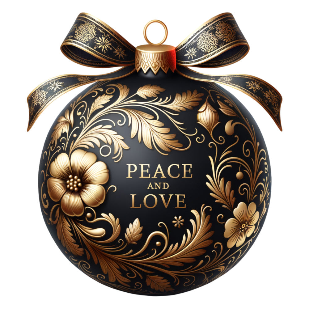 black, gold, bronze, christmas ornament, decorative ribbon, floral patterns, scrollwork, baroque design, ornate details, holiday fabric, fabric panel, quilting cotton, festive motifs, elegant styling, metallic accents, bow decoration, winter theme, christmas crafting, decorative flowers, luxurious appearance