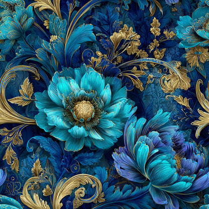 Blue Ornamental Floral Pattern 6 Quilting Cotton Fabric