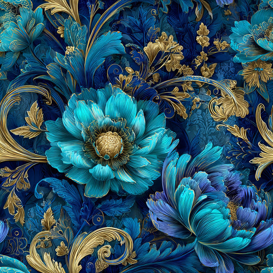 Blue Ornamental Floral Pattern 6 Quilting Cotton Fabric