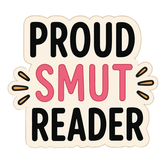 proud smut reader, book lover, reading quote, coral pink, cream, black, gold accents, whimsical, modern, playful, motivational quote, book themed, reader gift, book club, literature, typography, burst design, decorative motifs, fun quote, humor, literary theme, book enthusiast, trendy, contemporary, wall hanging, tote bag project, apparel, gift projects