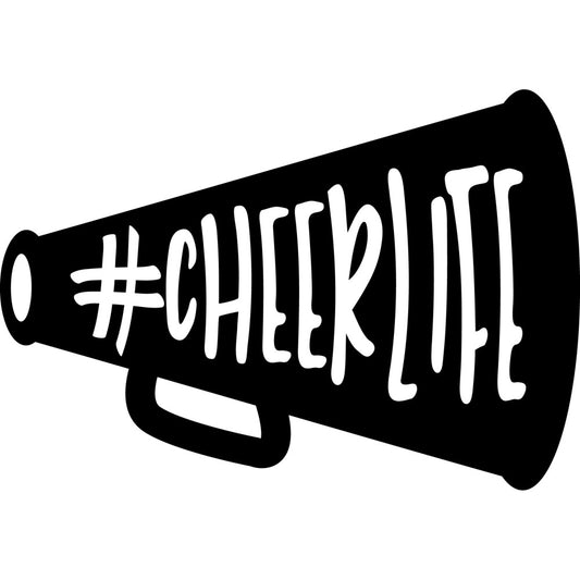 black and white, monochrome, megaphone, hashtag, cheerleader, motivational, inspirational, sports, team spirit, cheer squad, typography, text, modern, bold, graphic, casual, fun, playful, youth, teenage, school, athletic, energetic, statement print, contemporary, trendy, novelty