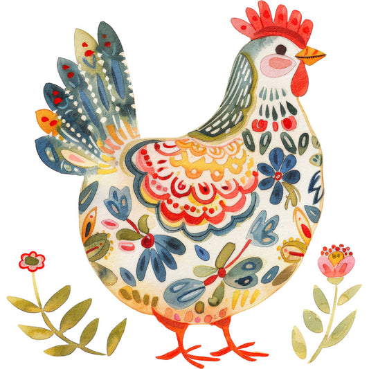 Folk Chicken Fabric Panel 22