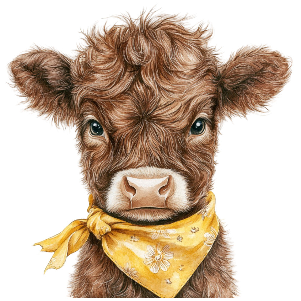 Cute Western Highland Cow Fabric Panel 33