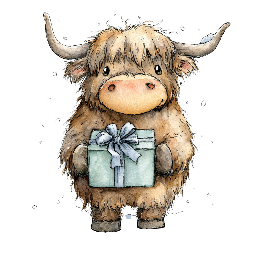 Vintage Christmas Highland Cows Fabric Panel 15