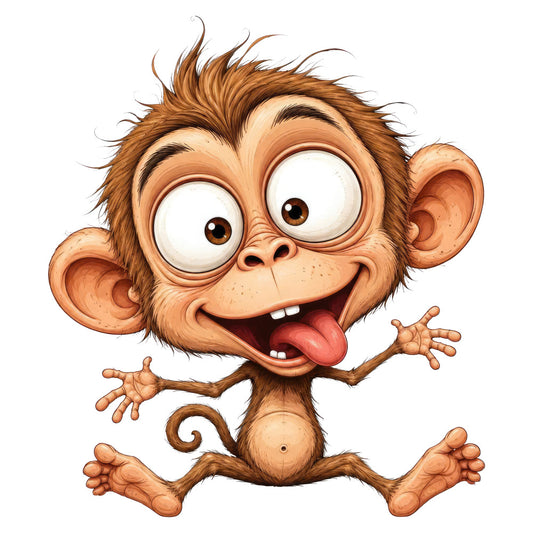 cartoon monkey, playful monkey, whimsical animal, brown, tan, cream, beige, animal characters, children's fabric, kids quilting, fun faces, expressive eyes, silly expressions, playful characters, tongue out, animated style, comic style, juvenile design, baby fabric, nursery decor, cheerful, vibrant, humorous, character panel, novelty print, child-friendly, playful theme