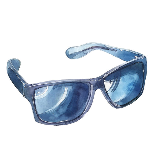 navy blue, blue sunglasses, retro sunglasses, vintage eyewear, cool blue, sky blue, light blue, dark blue, watercolor, illustrated, whimsical, modern, accessories, fashion, summer, beach, novelty, eyewear motif, stylized glasses, playful, contemporary art, lightweight, casual style, pop culture, fashion illustration, blue tones, graphic design, artistic, quirky