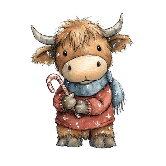 Vintage Christmas Highland Cows Fabric Panel 19