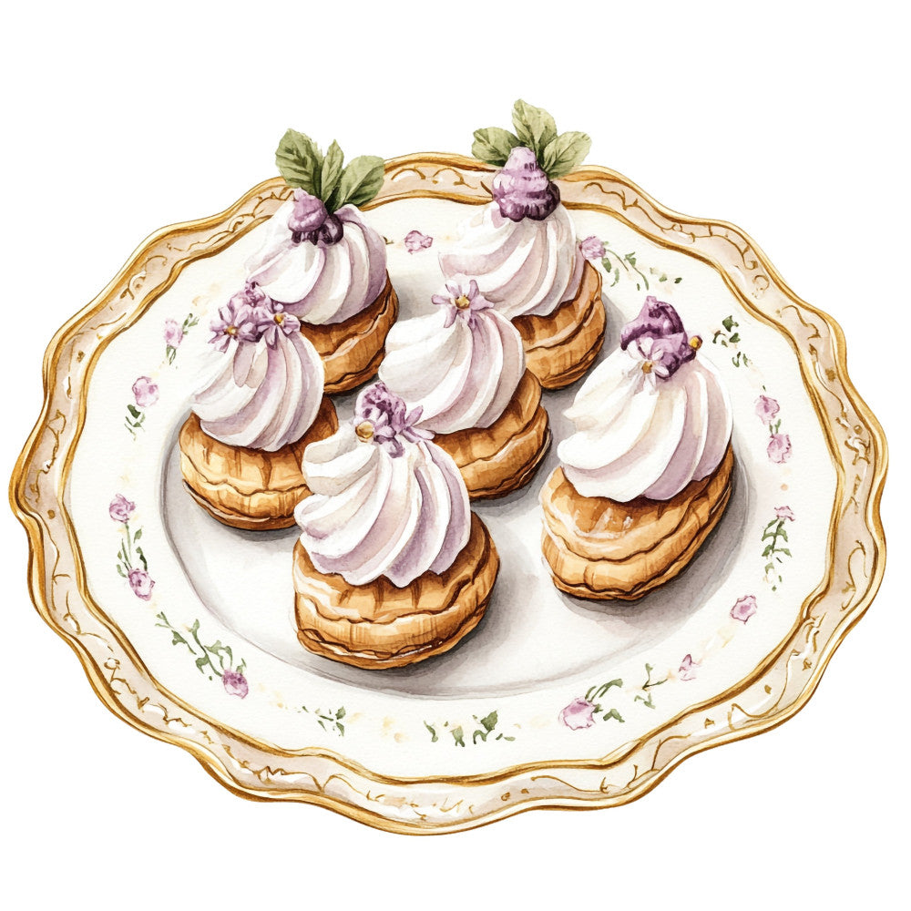 macarons, pastry, dessert, dusty rose, blush pink, cream, gold, vintage, elegant, whimsical, floral, botanical, food illustration, french, tea party, gourmet, bakery, spring, summer, ornate border, decorative plate, dessert theme, delicate flowers, romantic, feminine, fine dining, table runner, wall hanging, culinary art