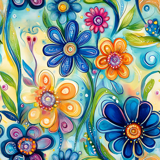Vibrant Abstract Floral Art Pattern 4 Quilting Cotton Fabric