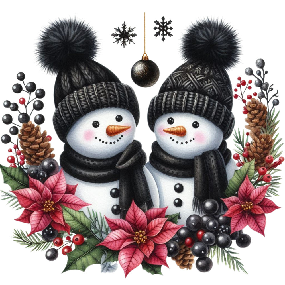 Black Hat Snowmen Fabric Panel 3