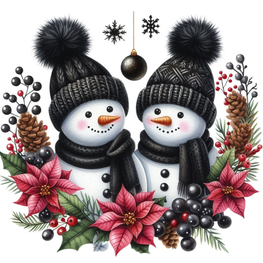 Black Hat Snowmen Fabric Panel 3