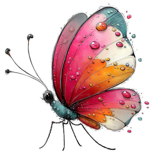 butterfly, pink, coral pink, hot pink, magenta, orange, golden orange, cream, teal, turquoise, watercolor, whimsical, nature, insects, decorative dots, jewel tones, spring, summer, elegant, modern, fantasy, iridescent, sparkle, children's, nature-inspired, vibrant colors, gradient, artistic, illustration style, botanical