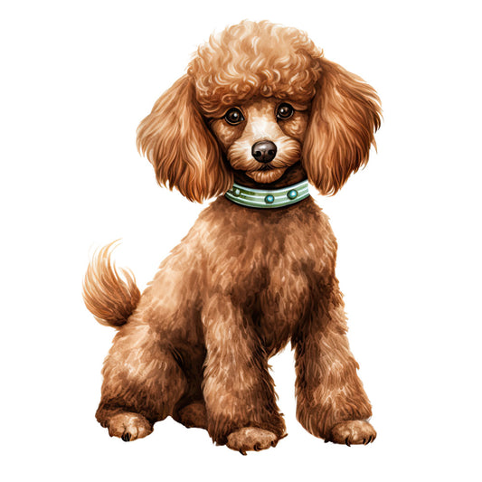 Watercolor Dogs Fabric Panel 37 features a detailed brown poodle illustration printed on premium quilting cotton fabric.