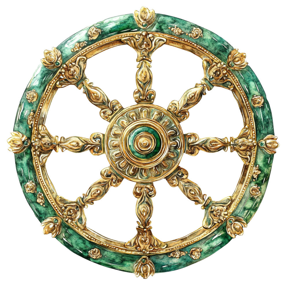 emerald green, gold, ornamental, baroque, medallion, floral, scrollwork, vintage, elegant, traditional, decorative, botanical, ornate, symmetrical, geometric, damask, classical, luxe, jewel tones, intricate, detailed, sophisticated, formal, regal, botanical motifs, filigree, ornamental design, green and gold, timeless, heritage