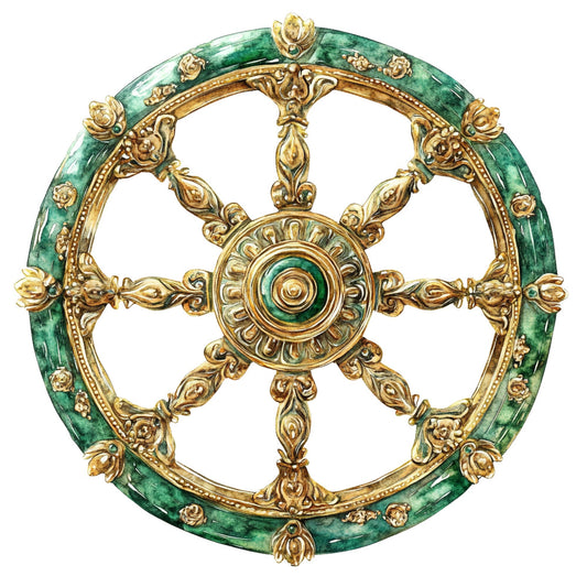 emerald green, gold, ornamental, baroque, medallion, floral, scrollwork, vintage, elegant, traditional, decorative, botanical, ornate, symmetrical, geometric, damask, classical, luxe, jewel tones, intricate, detailed, sophisticated, formal, regal, botanical motifs, filigree, ornamental design, green and gold, timeless, heritage
