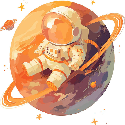 astronaut, space exploration, orange, cream, burnt orange, rust, deep red, brown, cosmic, celestial, stars, planets, science fiction, adventure, whimsical, modern, children's, boys, space themed, galaxy, outer space, futuristic, playful, educational, travel themed, explorer, sci-fi, vibrant, illustration style, character themed