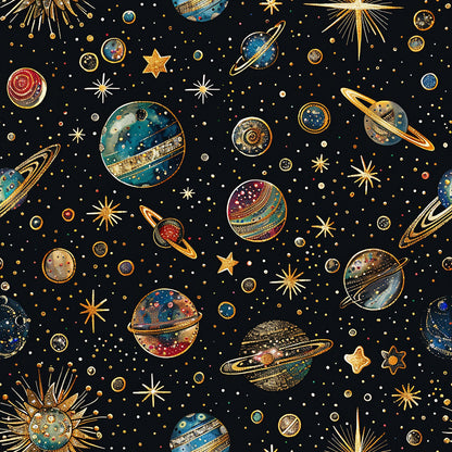Planets and Stars Pattern 3 Quilting Cotton Fabric