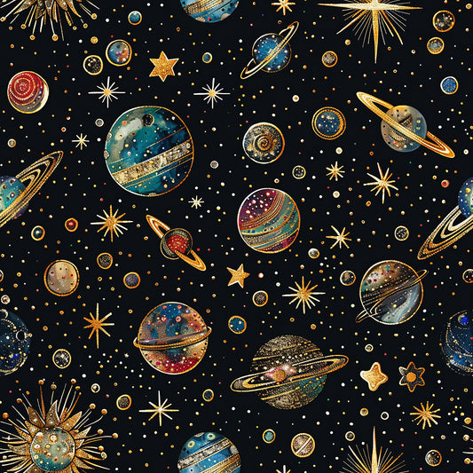 Planets and Stars Pattern 3 Quilting Cotton Fabric