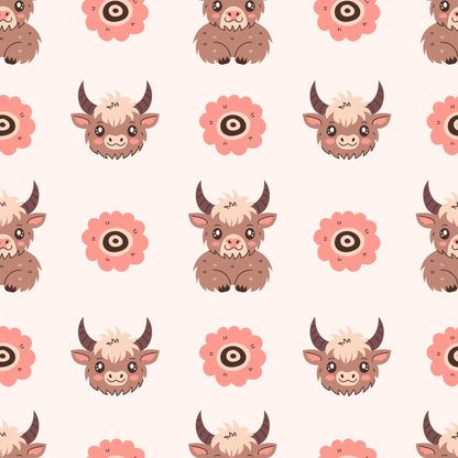 Cute Baby Highland Cows Pattern 8 Quilting Cotton Fabric