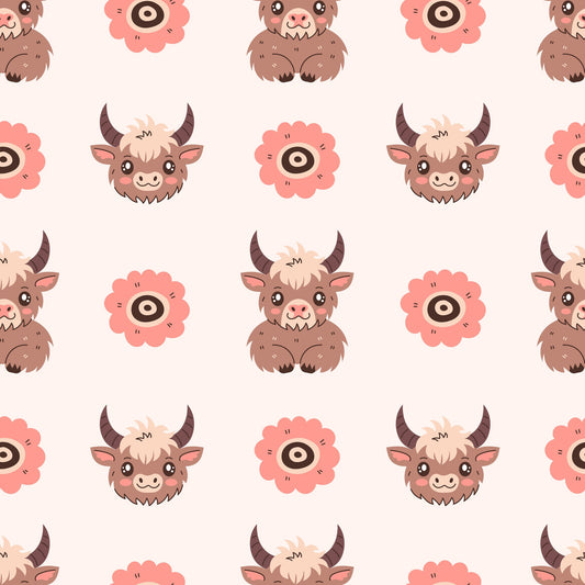 Cute Baby Highland Cows Pattern 8 Quilting Cotton Fabric