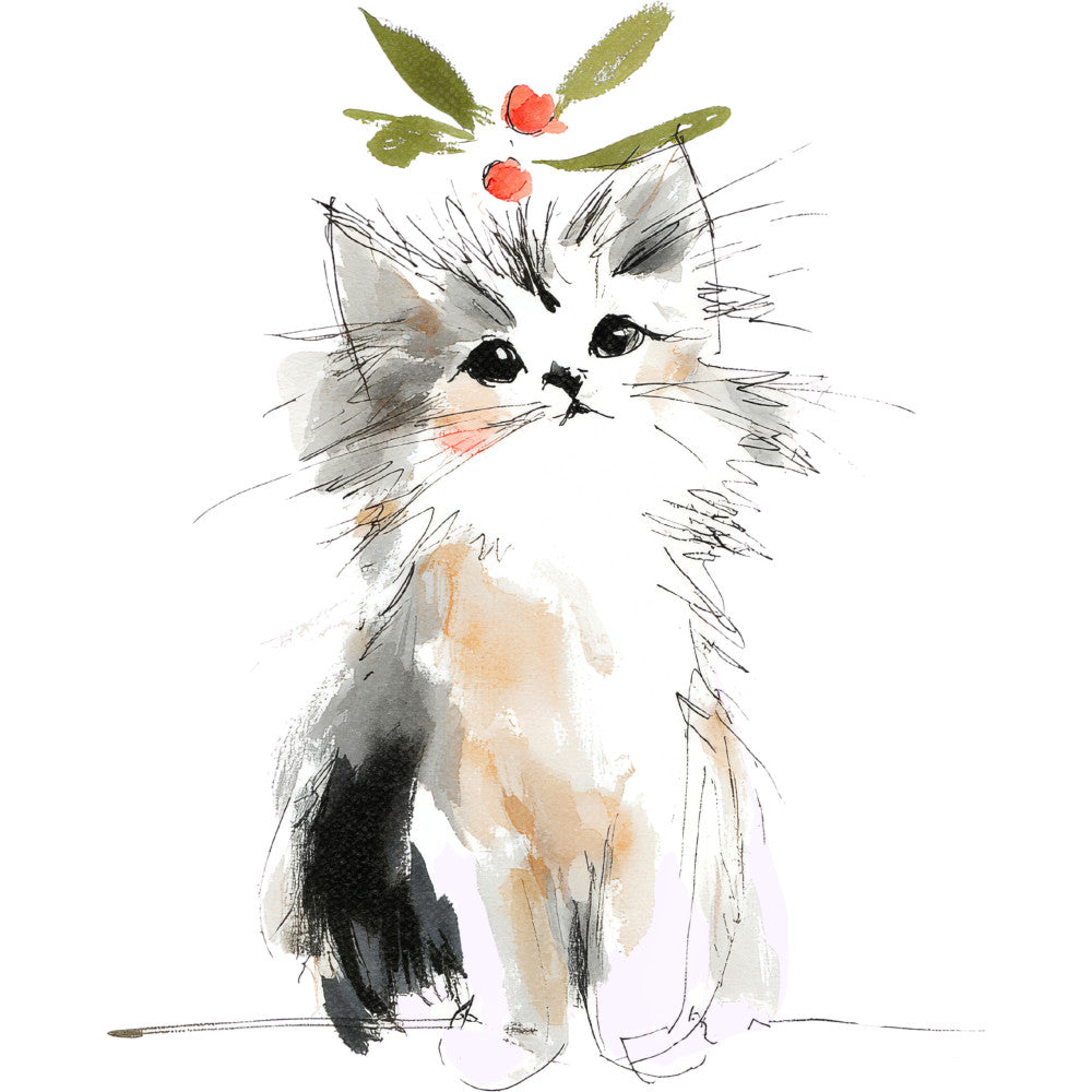 Handdrawn Christmas Cats Fabric Panel 76