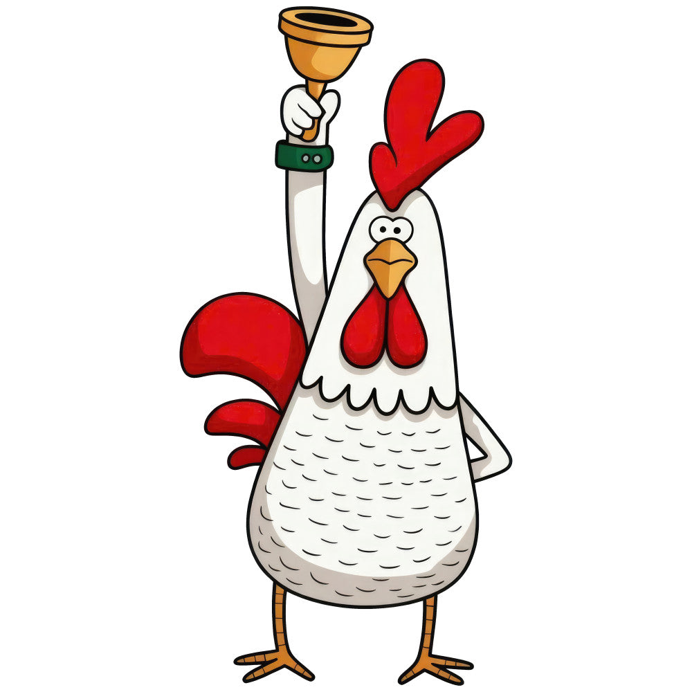 rooster, chicken, farmhouse, farm animals, red and white, cream white, golden yellow, orange beak, whimsical, country style, rustic, trophy, winner, bell, cute animals, folk art, traditional, vintage, spring, easter, kitchen decor, home décor, wall hanging, novelty print, animal motif, cheerful, bright colors, decorative panel, children's fabric, playful design