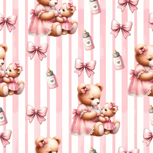 Pink Baby Teddy Bears Pattern 1 Quilting Cotton Fabric