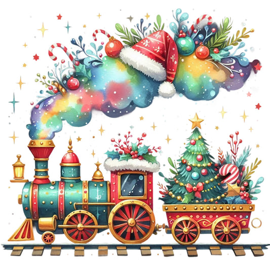 Christmas Spirit Trains Fabric Panel 13