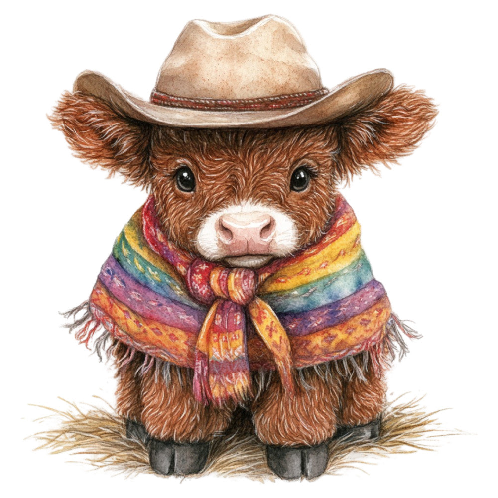 Cute Western Highland Cow Fabric Panel 16