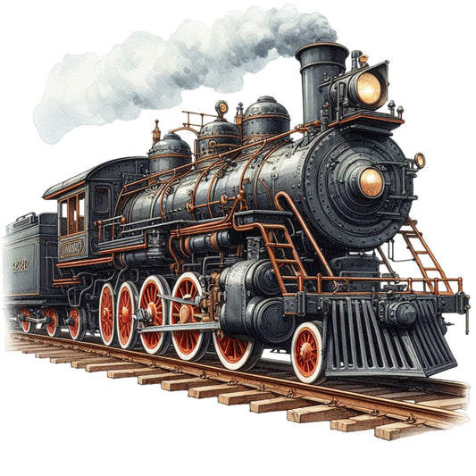 Watercolor Steam Train Fabric Panel 7