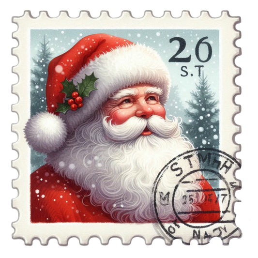 Santa Claus Postage Stamps Fabric Panel 2