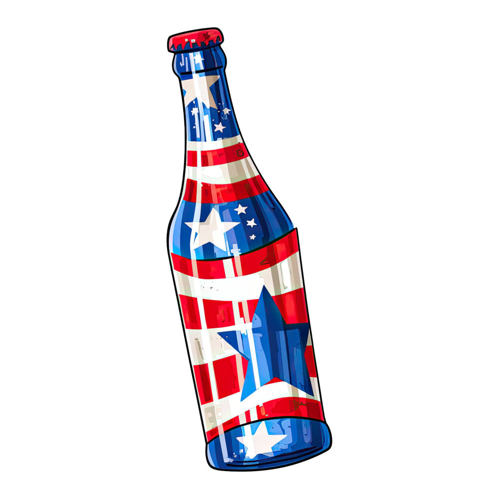 red white blue, patriotic, stars, striped, americana, beer bottle, novelty, fourth of july, independence day, summer, nautical, geometric, retro, vintage, whimsical, fun, bold colors, white stars, red stripes, navy blue, casual, festive, holiday, decorative, home decor, wall hanging, apparel